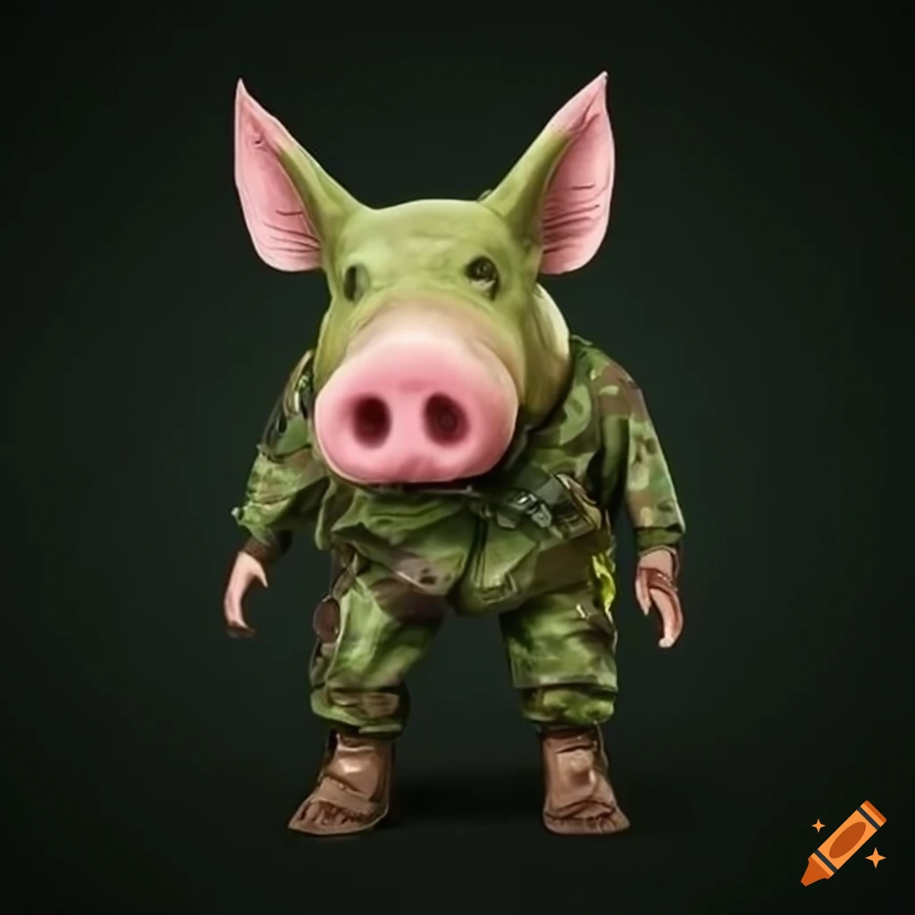 swine wearing green army uniform