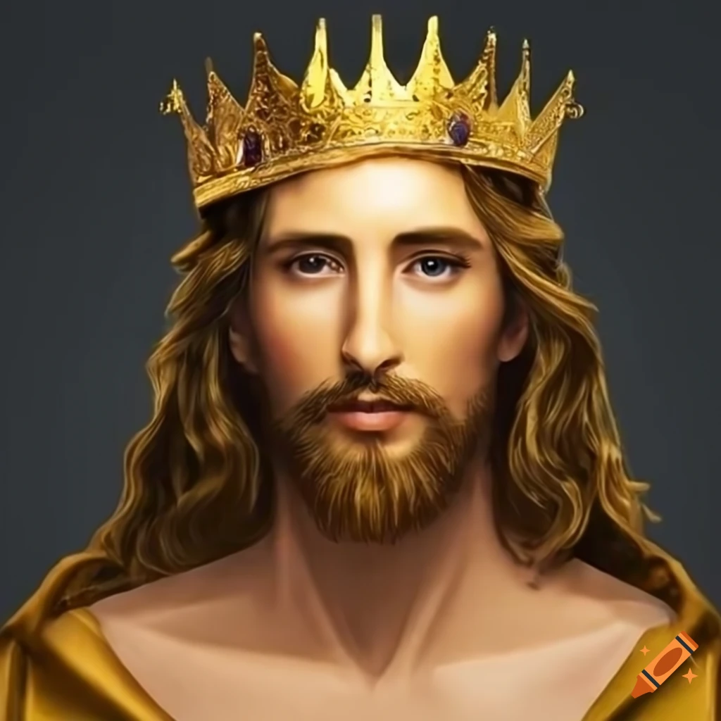 Artistic depiction of jesus christ wearing a golden crown