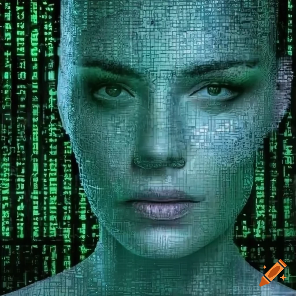 Futuristic illustration of a computer ai face on Craiyon