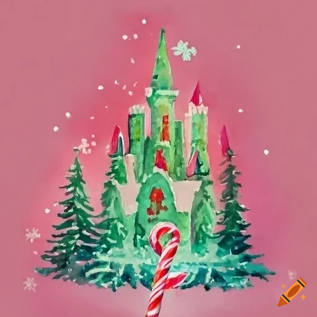 Soviet style christmas card with candy cane castle on Craiyon