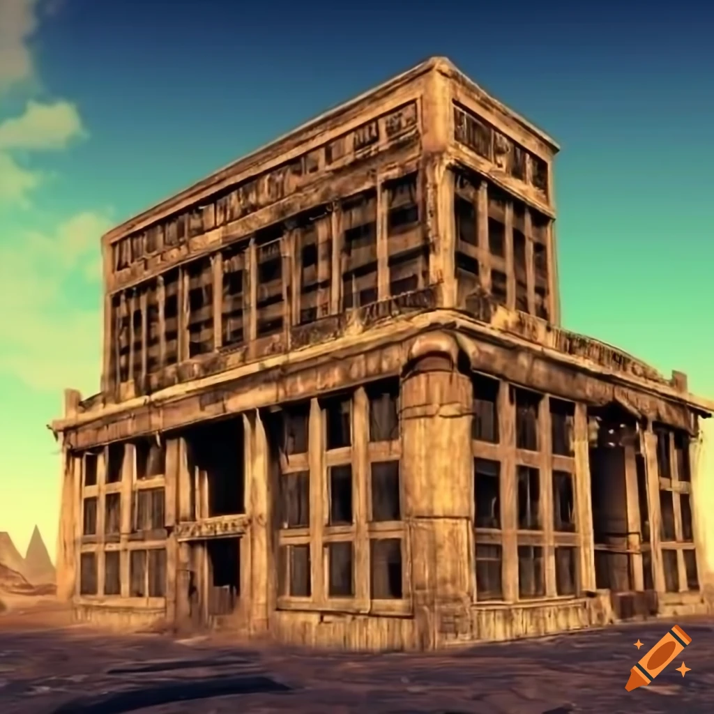 retro-style office building reminiscent of Fallout NV