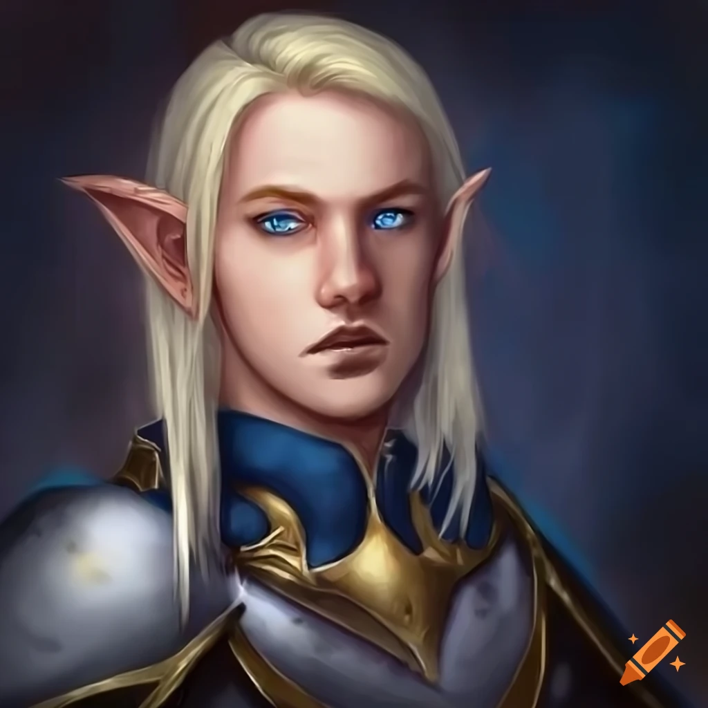 Digital art of a handsome blood elf paladin on Craiyon