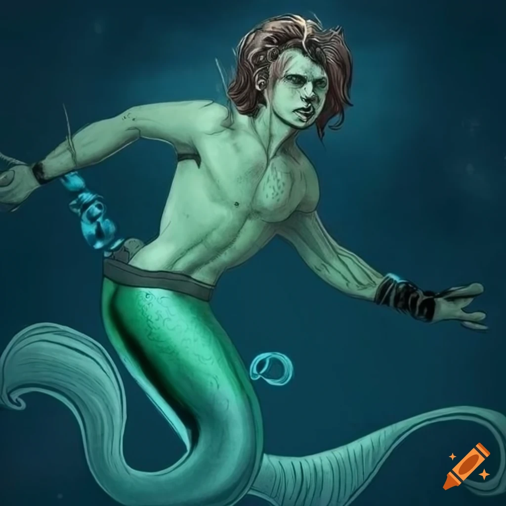 etching of Steve Harrington as a gelatinous merman