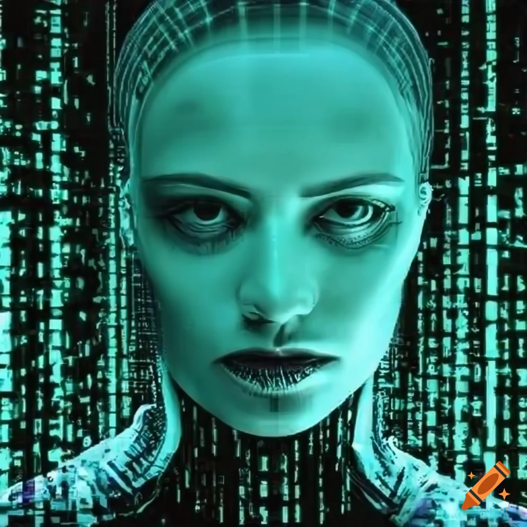 Futuristic illustration of a computer ai face