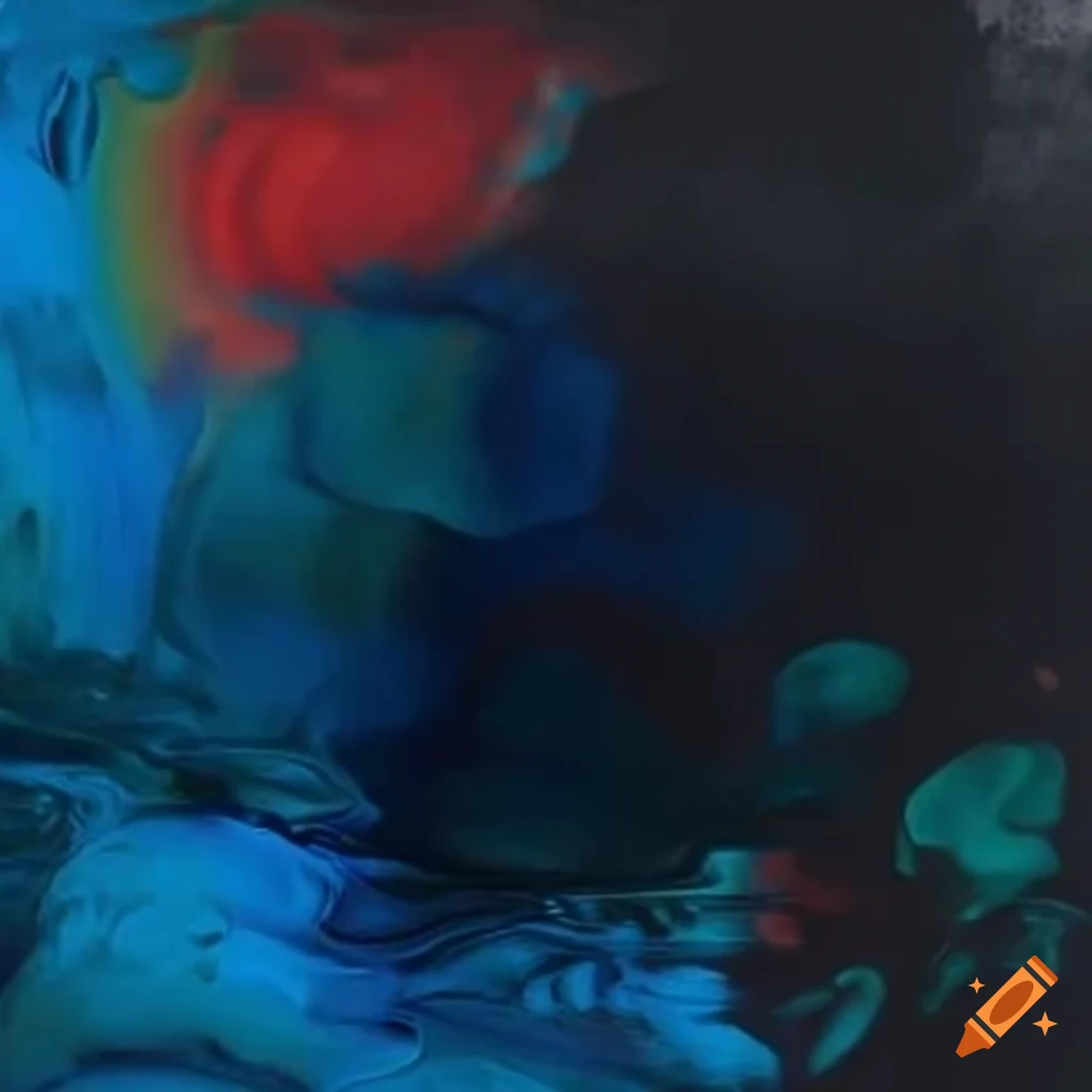 abstract painting in dark shades of blue and red