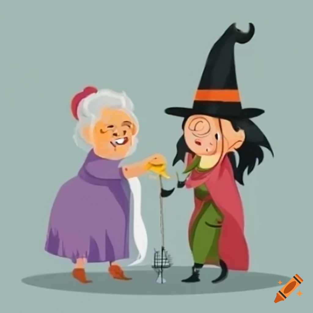 playful encounter between a witch and an old lady