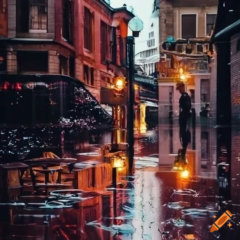 view of a rainy street from a restaurant