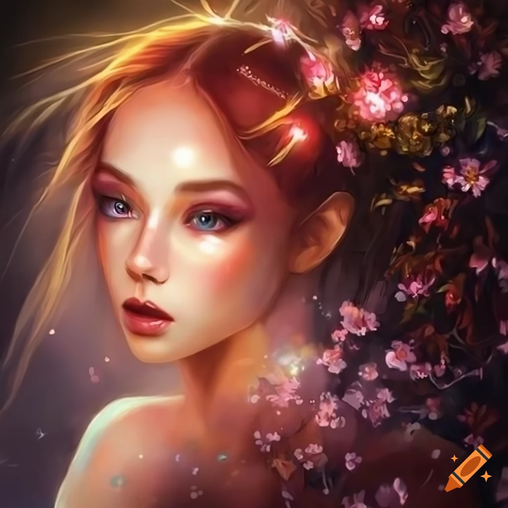 detailed oil painting of a beautiful anime woman with open doo eyes