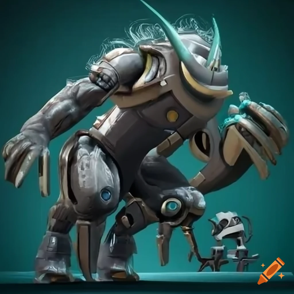 mechanical hybrid creature with rhino, gorilla and elephant features