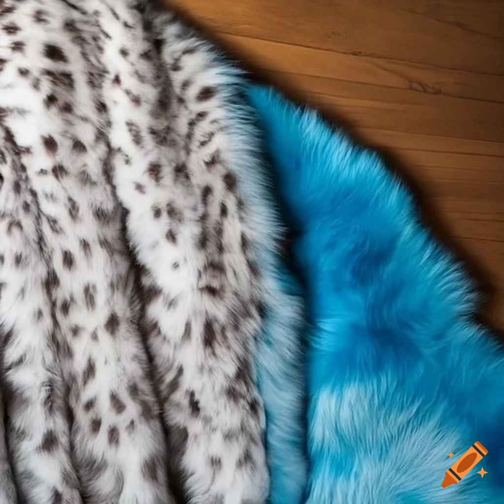 Blue and white leopard print fox fur blanket