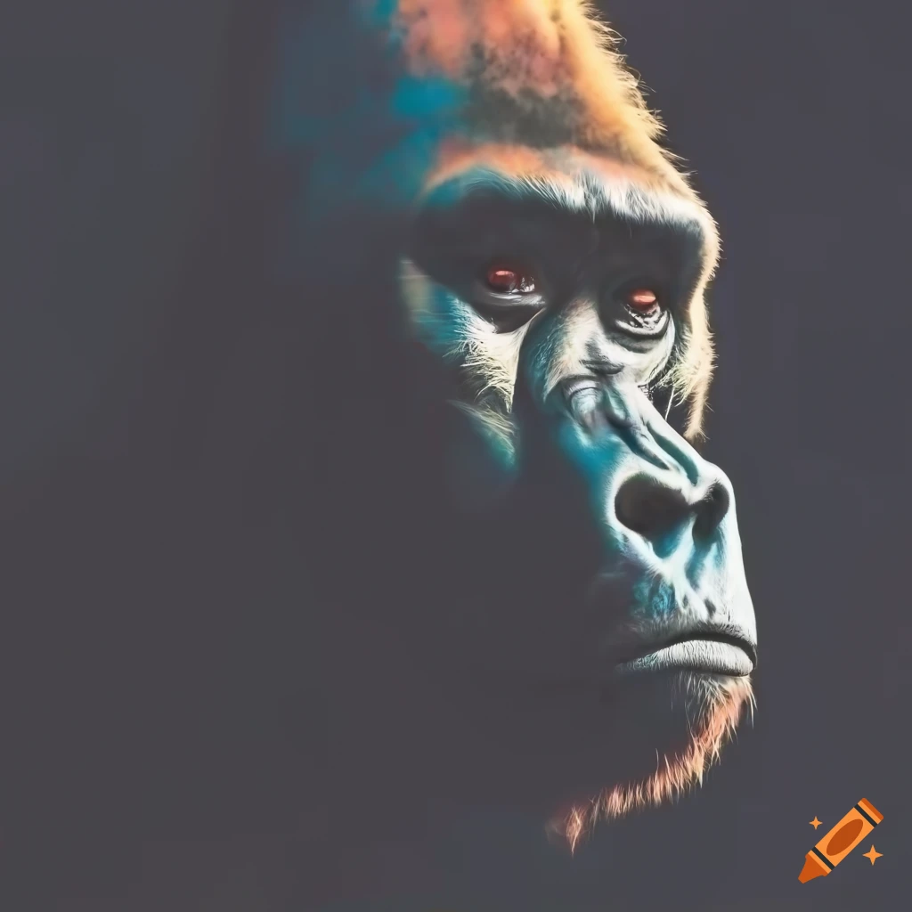 gorilla contemplating in front of graffiti-covered wall