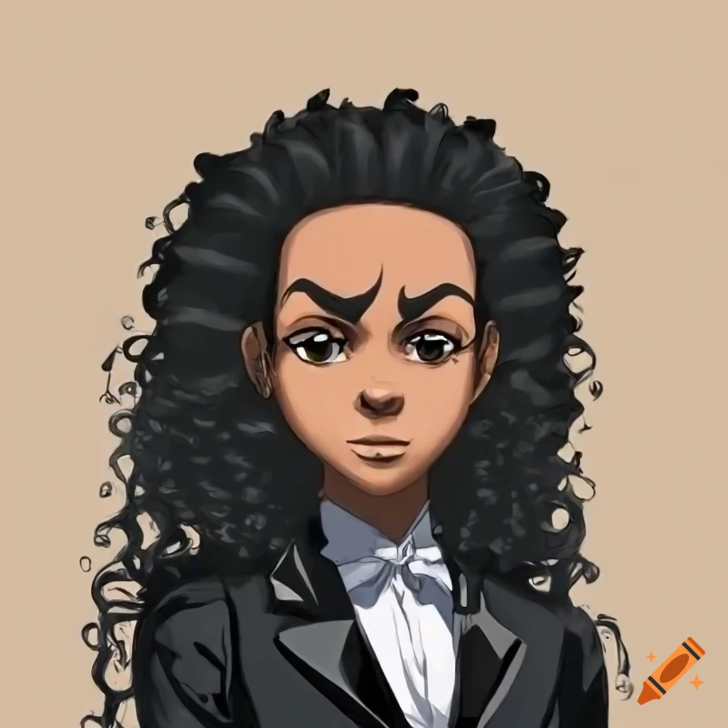 Portrait Of A Mexican Girl With Black Curly Hair In A Tuxedo 4711