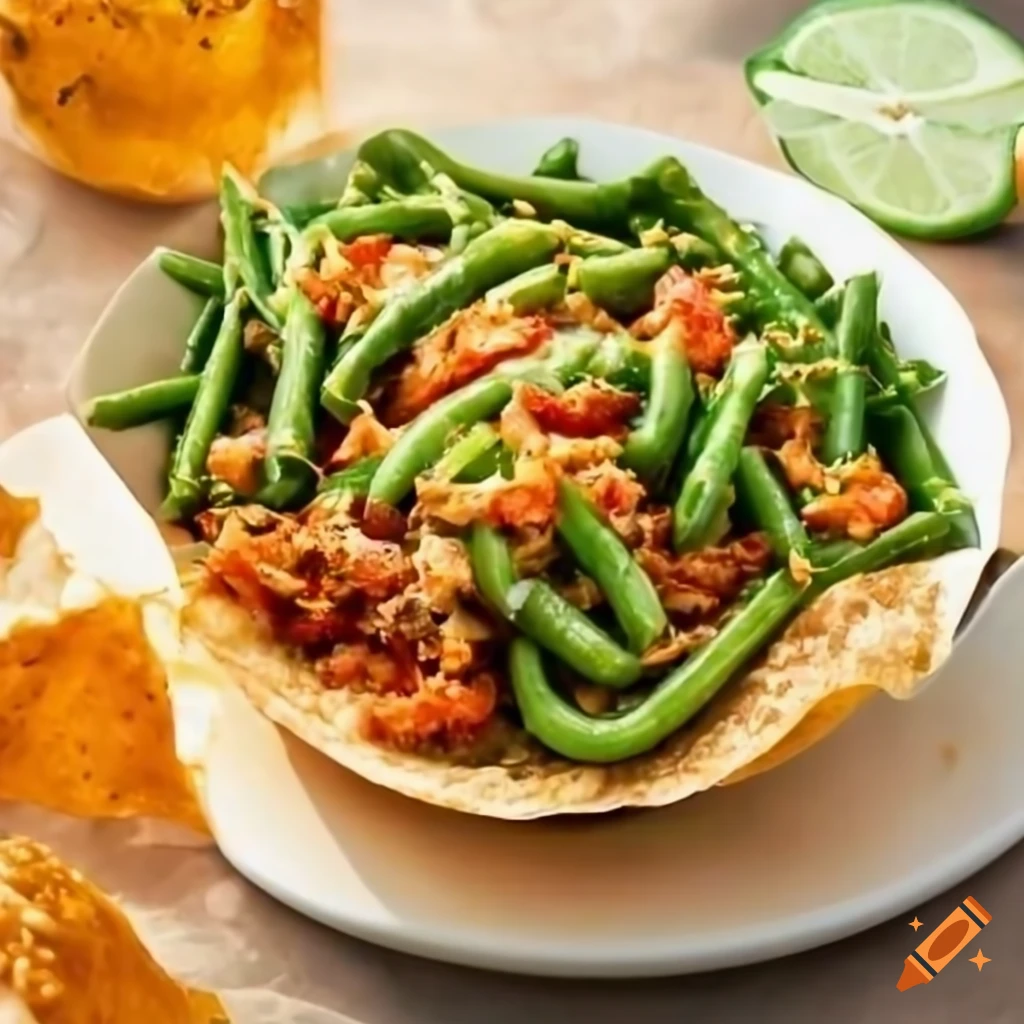 Green bean casserole in a taco salad shell