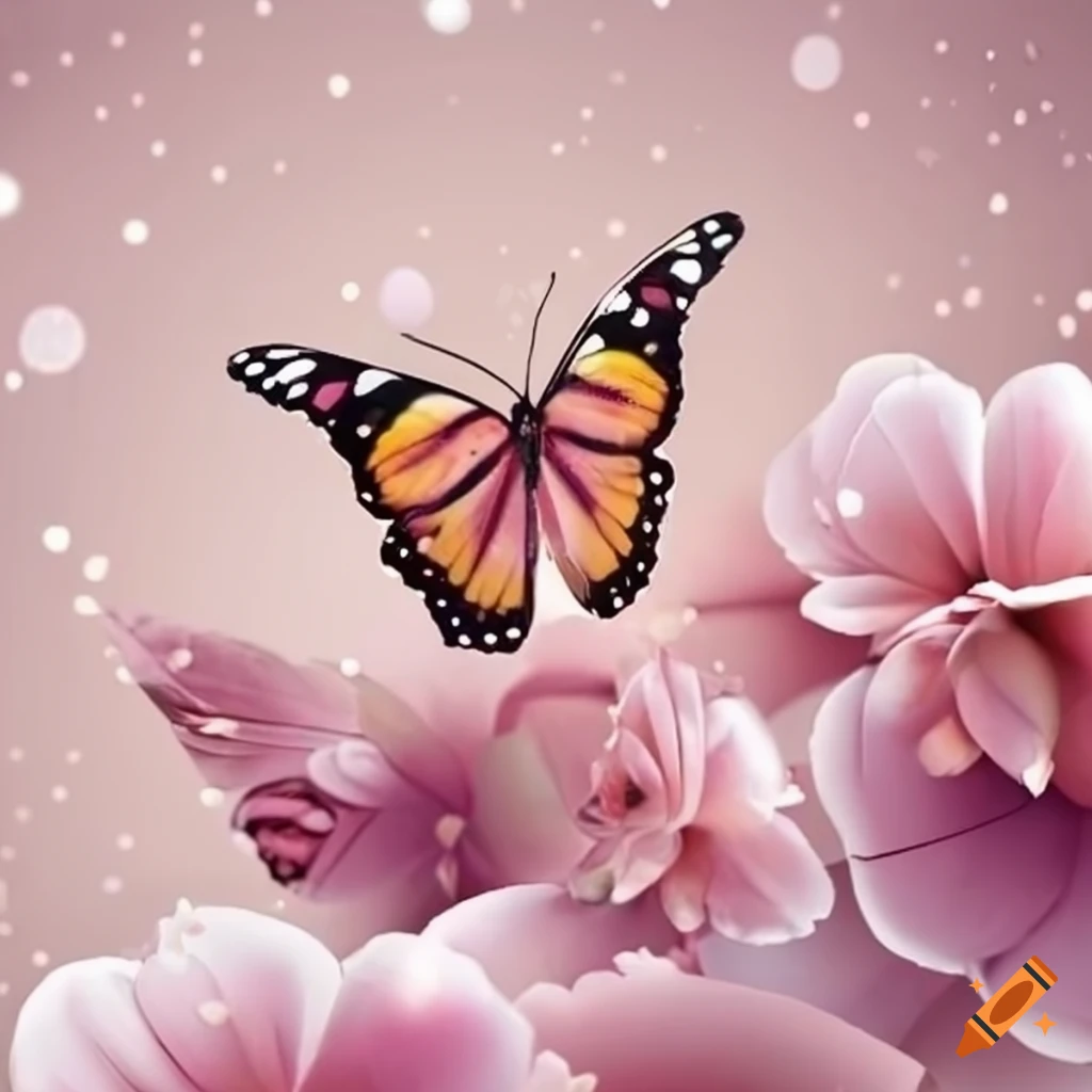 Elegant butterfly on blush flowers with sparkles on Craiyon