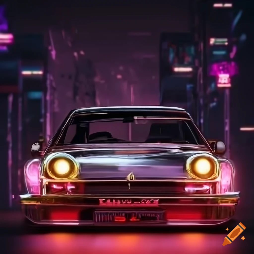 Retro sports car with neon lights on Craiyon