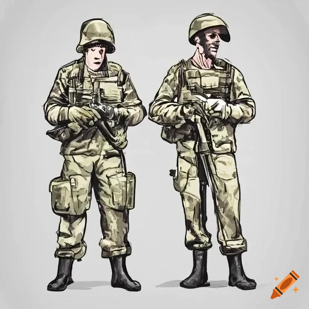 comic style depiction of military personnel in formation