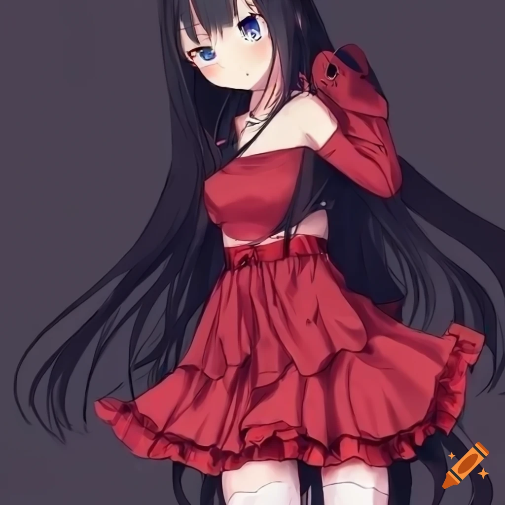 Anime Girl With Black Hair Blue Eyes And Red Outfit On Craiyon 9936
