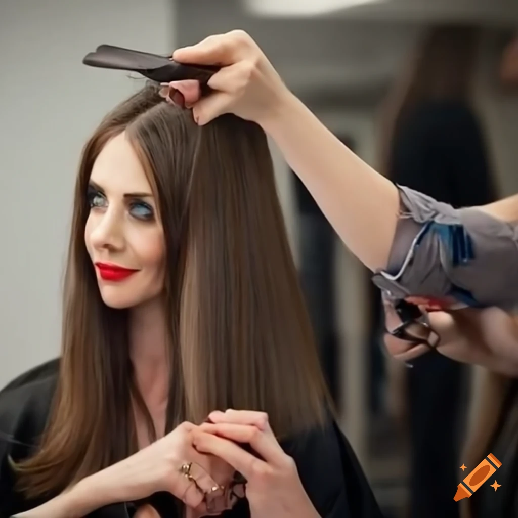 Alison brie getting her hair trimmed backstage on Craiyon