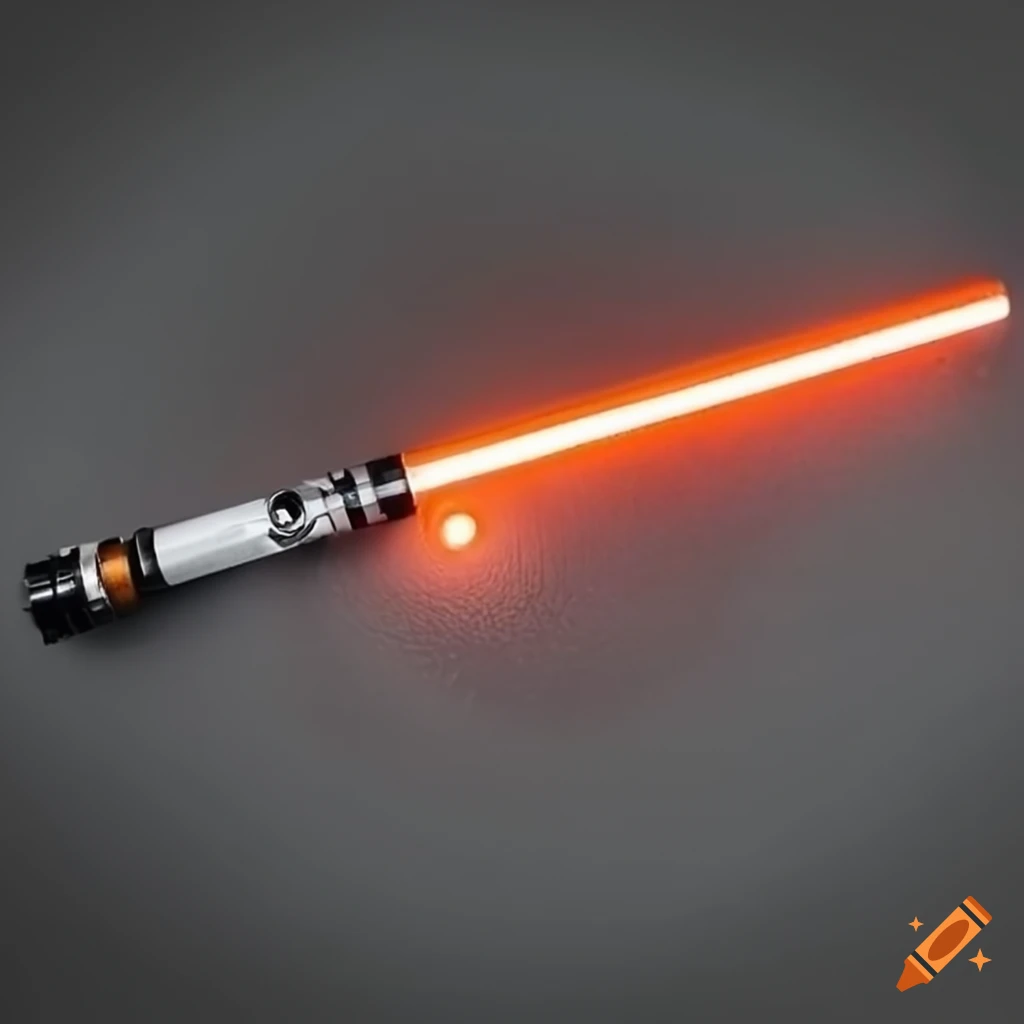 Image of a fiery orange lightsaber with a pearlwhite handle