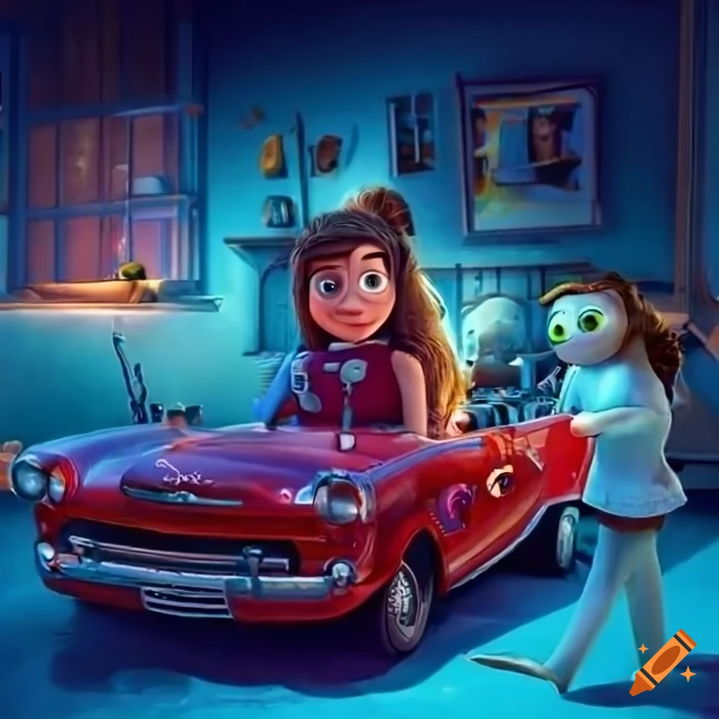 Disney-Pixar film poster featuring a woman playing with a firetruck