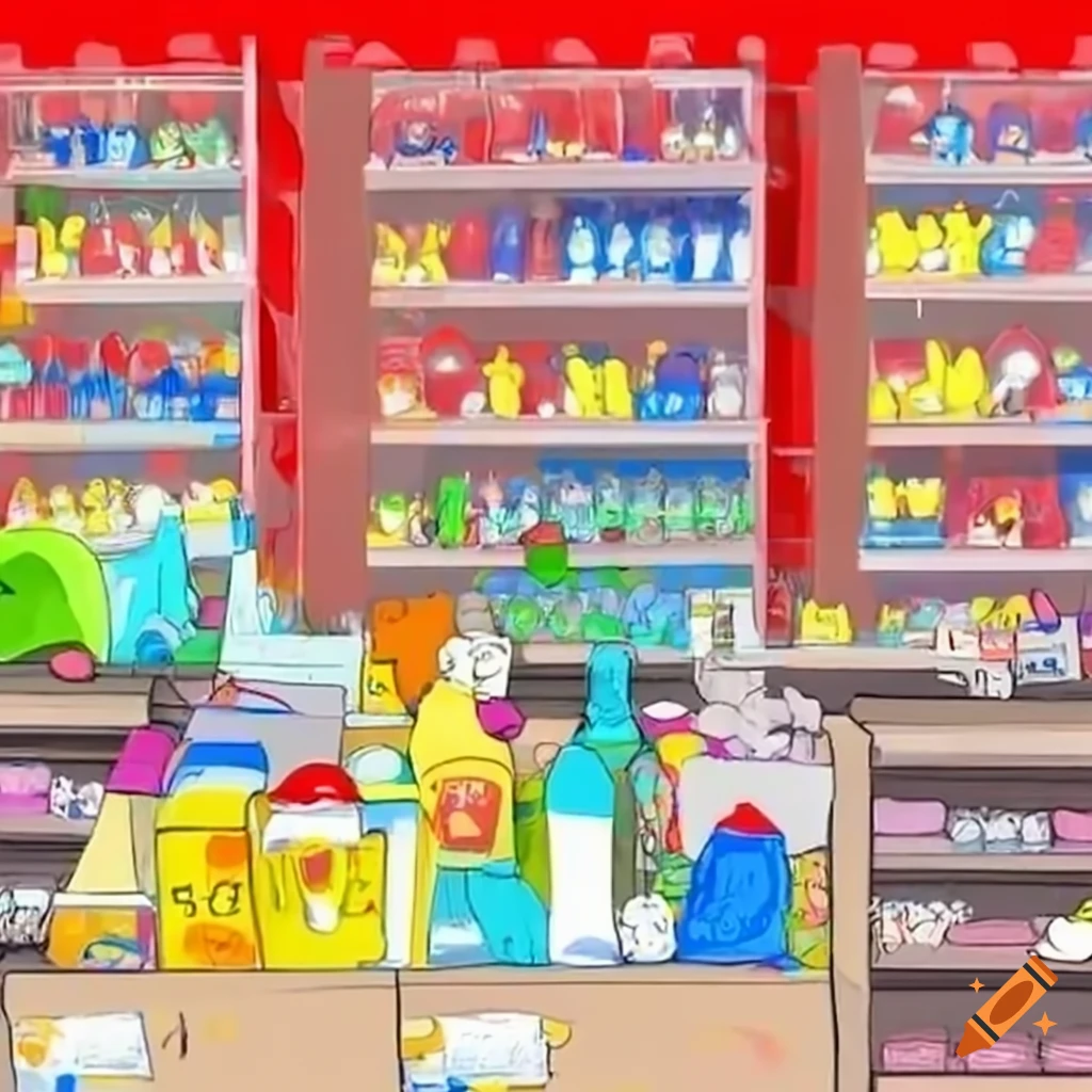 animated display of various detergent products in a store