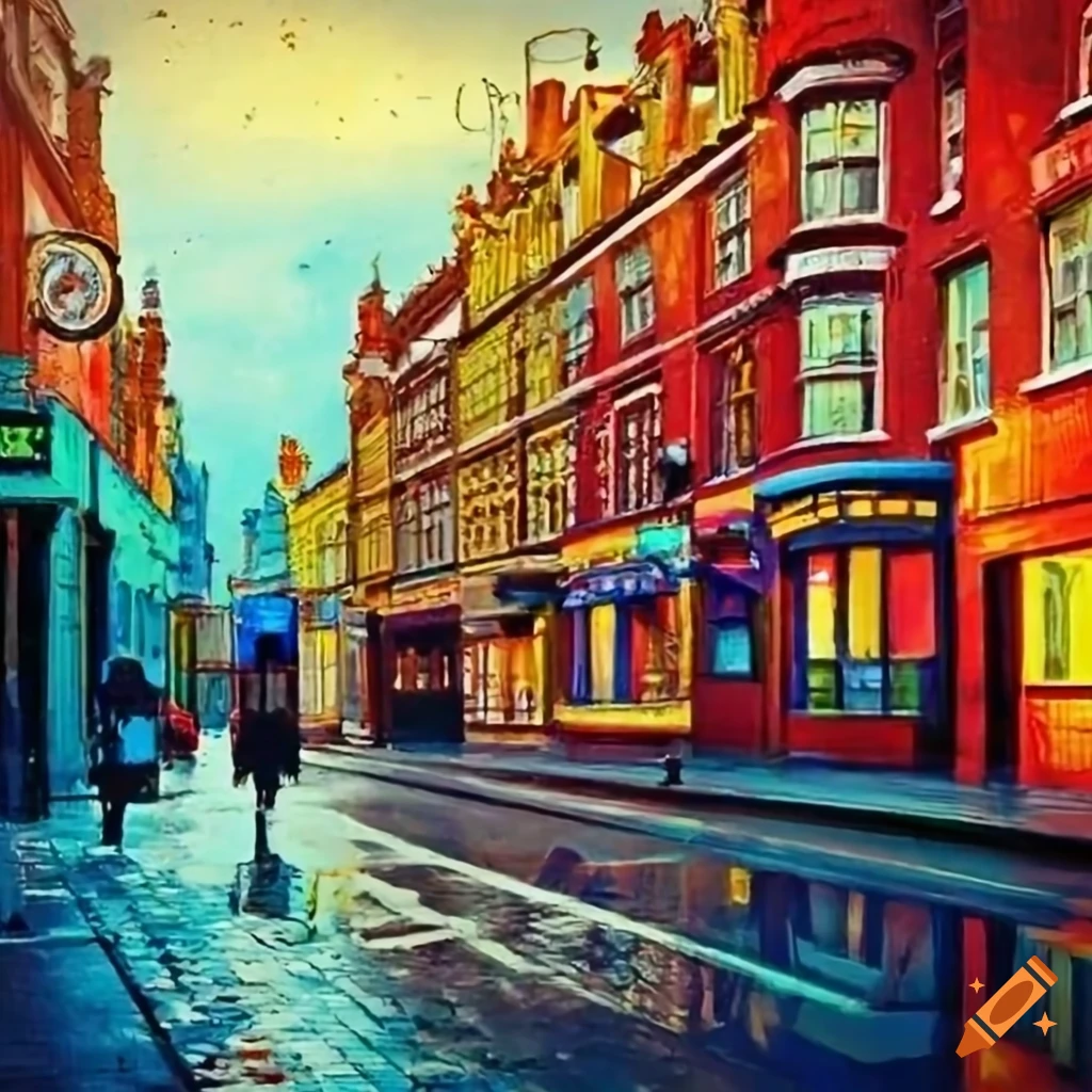 Colorful street scene in victorian london on Craiyon