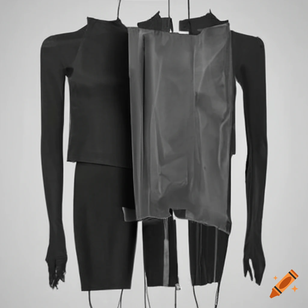 Plastic shopping bags transformed into clothing by helmut lang on Craiyon