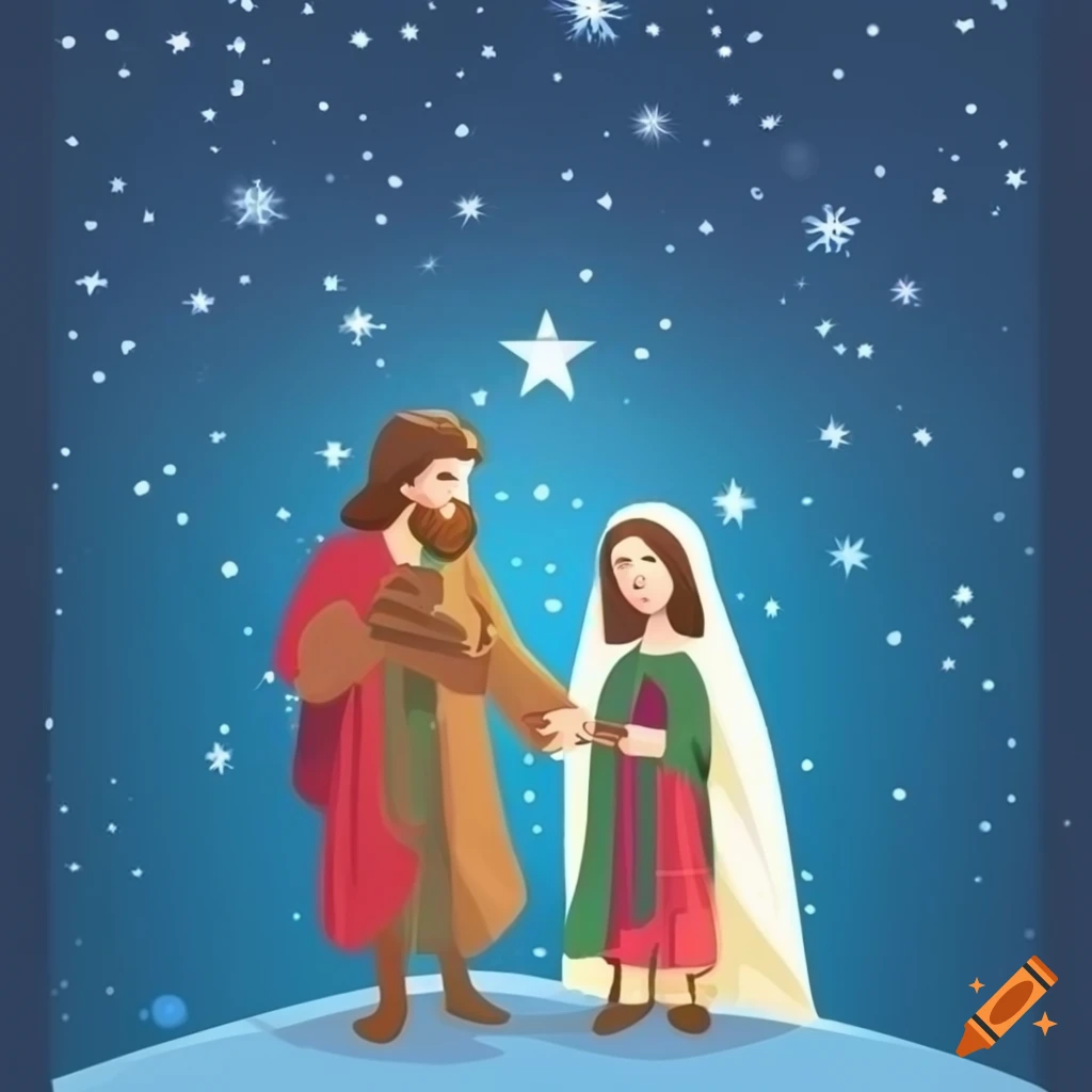 Blue sky with stars and a nativity scene on Craiyon