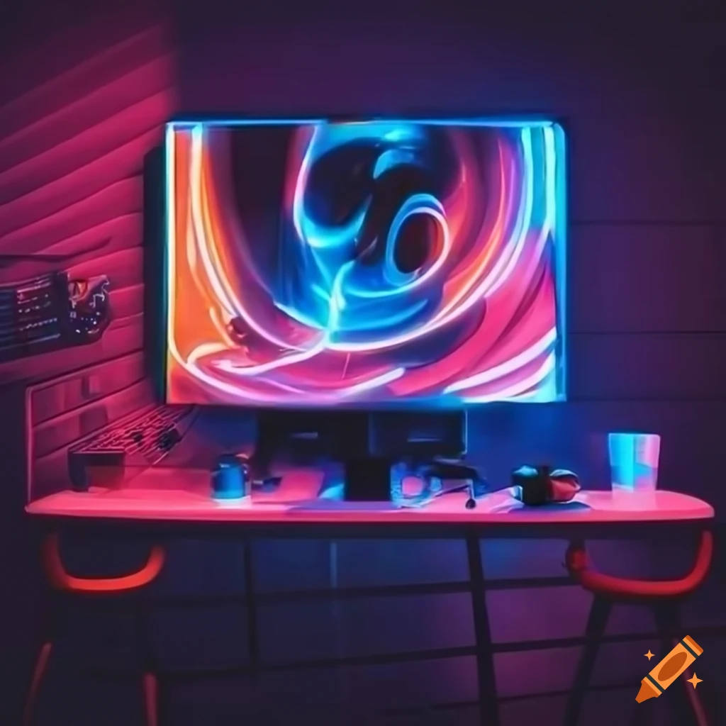 Hi tech Gamer In Neon lit Coffee Shop On Craiyon