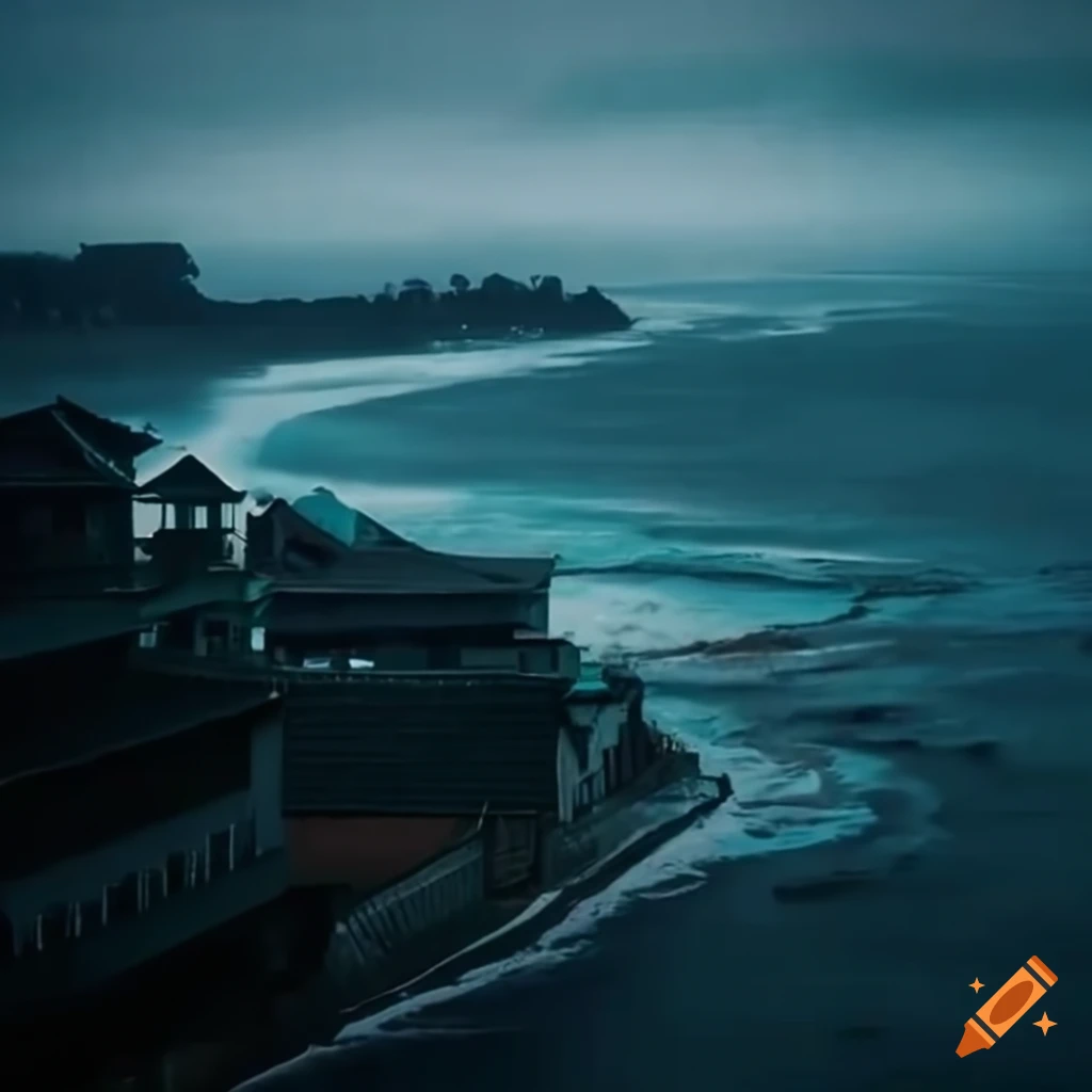 scenic view of a stormy seaside town in Japan
