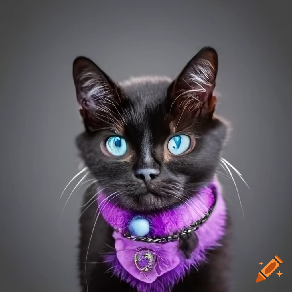 Black cat with a spiked purple collar on Craiyon