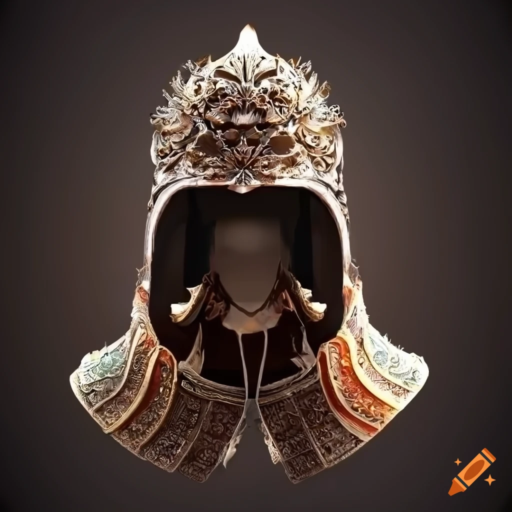 Digital artwork of a japanesestyle helmet with intricate design on Craiyon