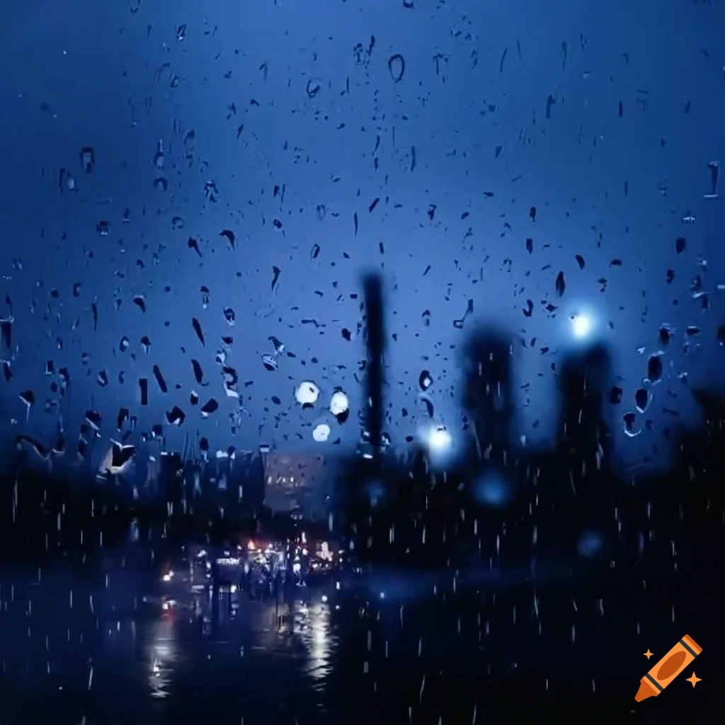 cityscape under heavy rain at night