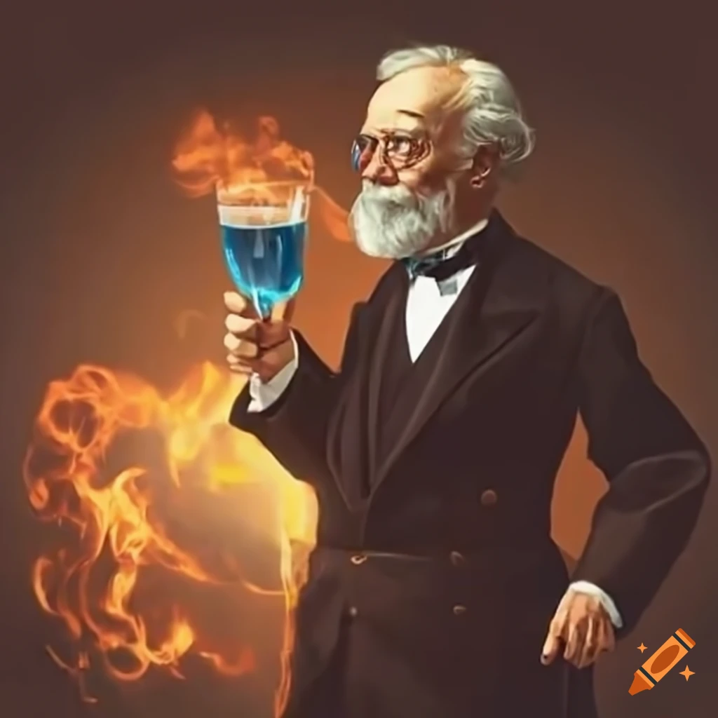 Rasing Lass Painting of Alfred Nobel raising a glass with fireworks on Craiyon