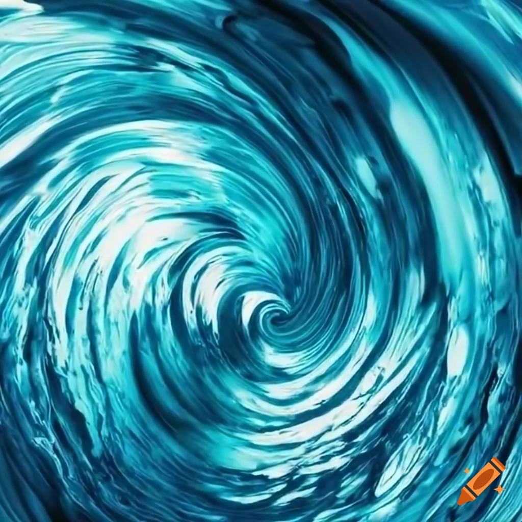 Swirling ocean wave crashing on the shore