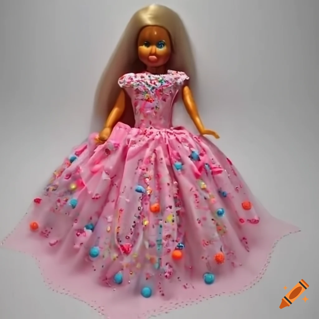 Doll dress made of frosting and candy on Craiyon