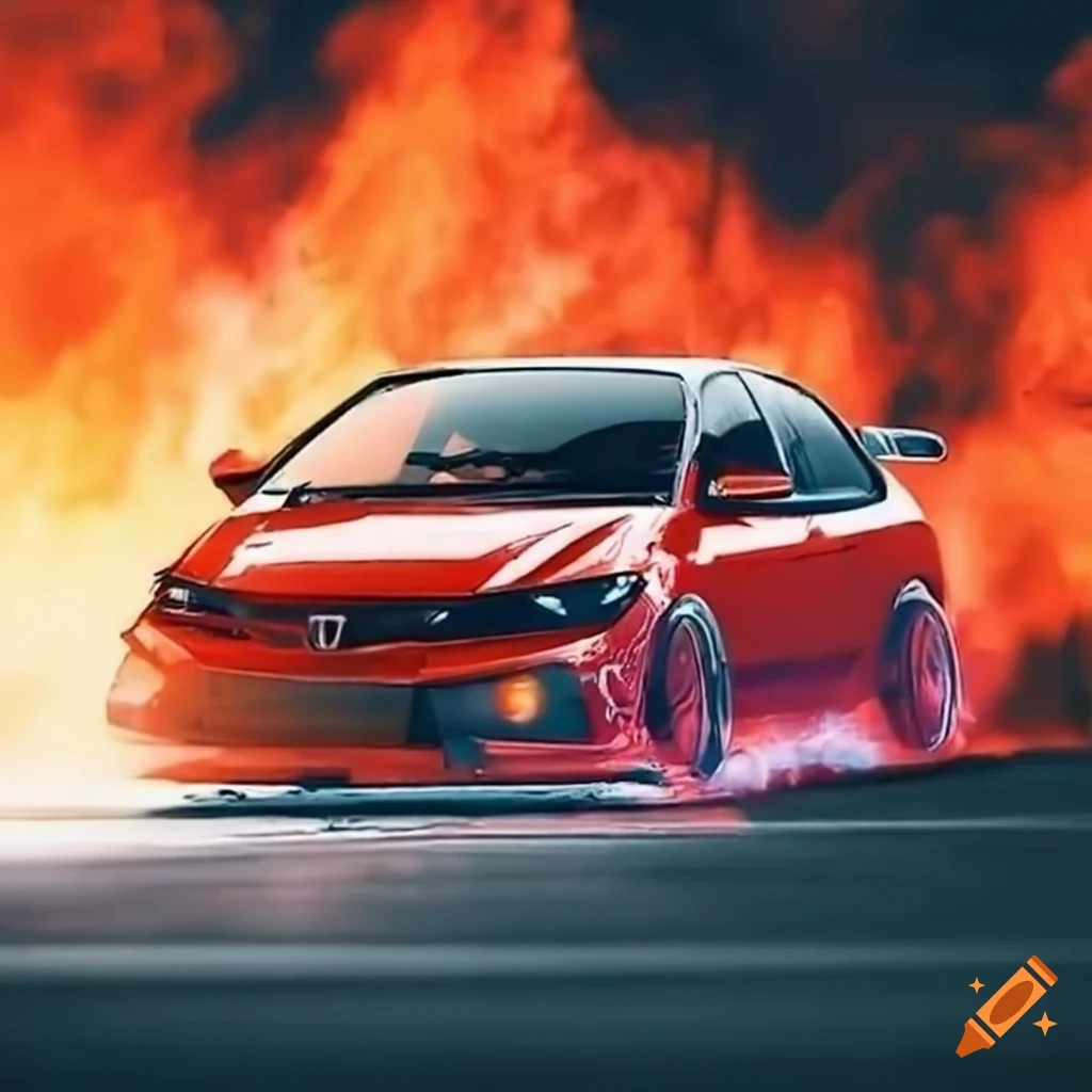 Honda Civic drifting and burning out