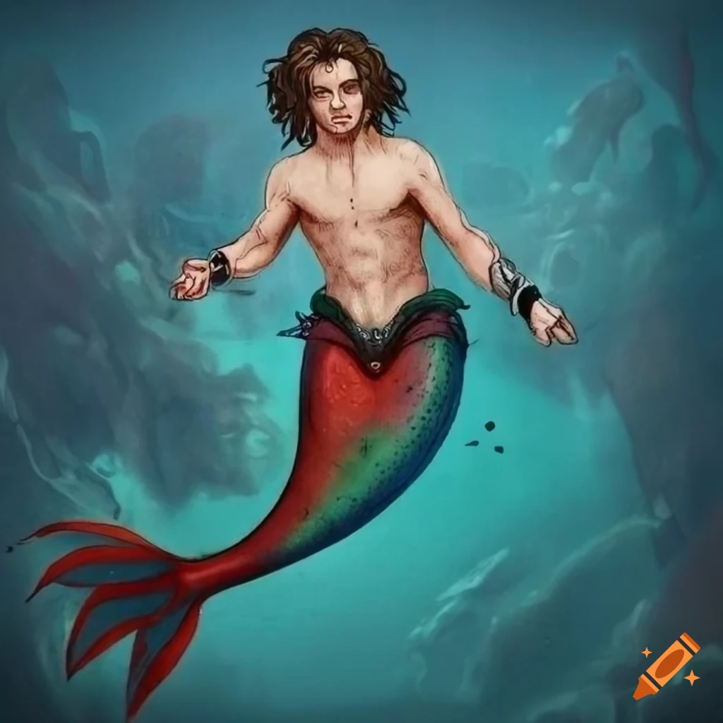 highly detailed etching of Steve Harrington as a merman