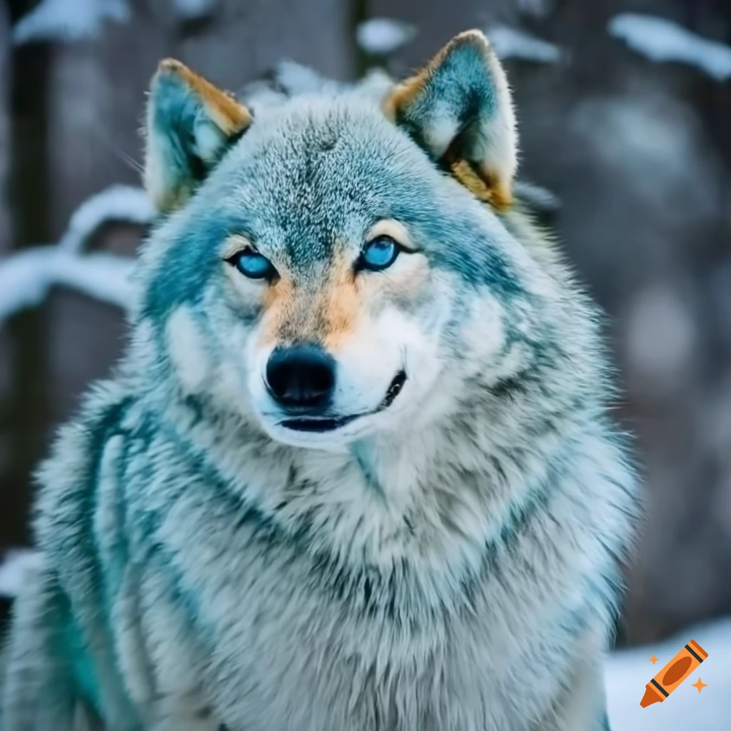 image of a majestic ice wolf in a snowy forest