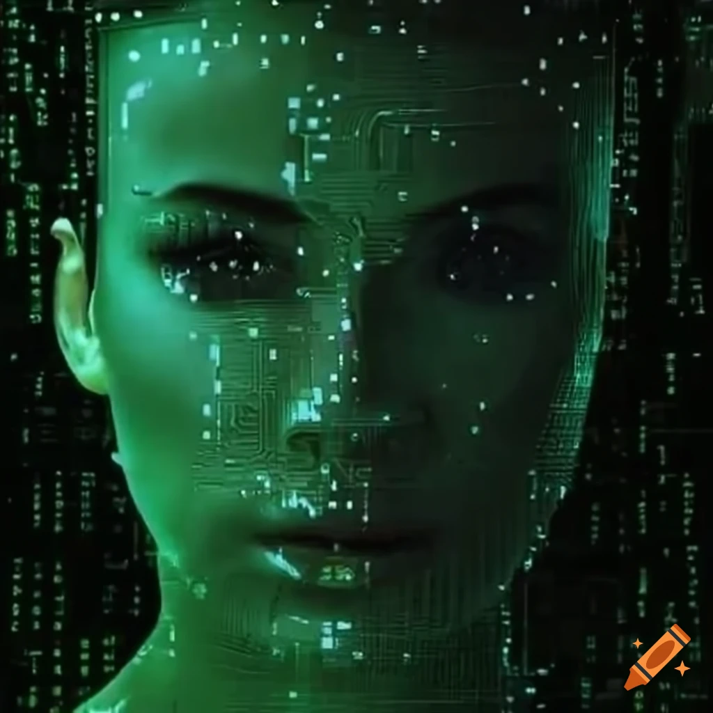 Matrix AI face looking directly at you