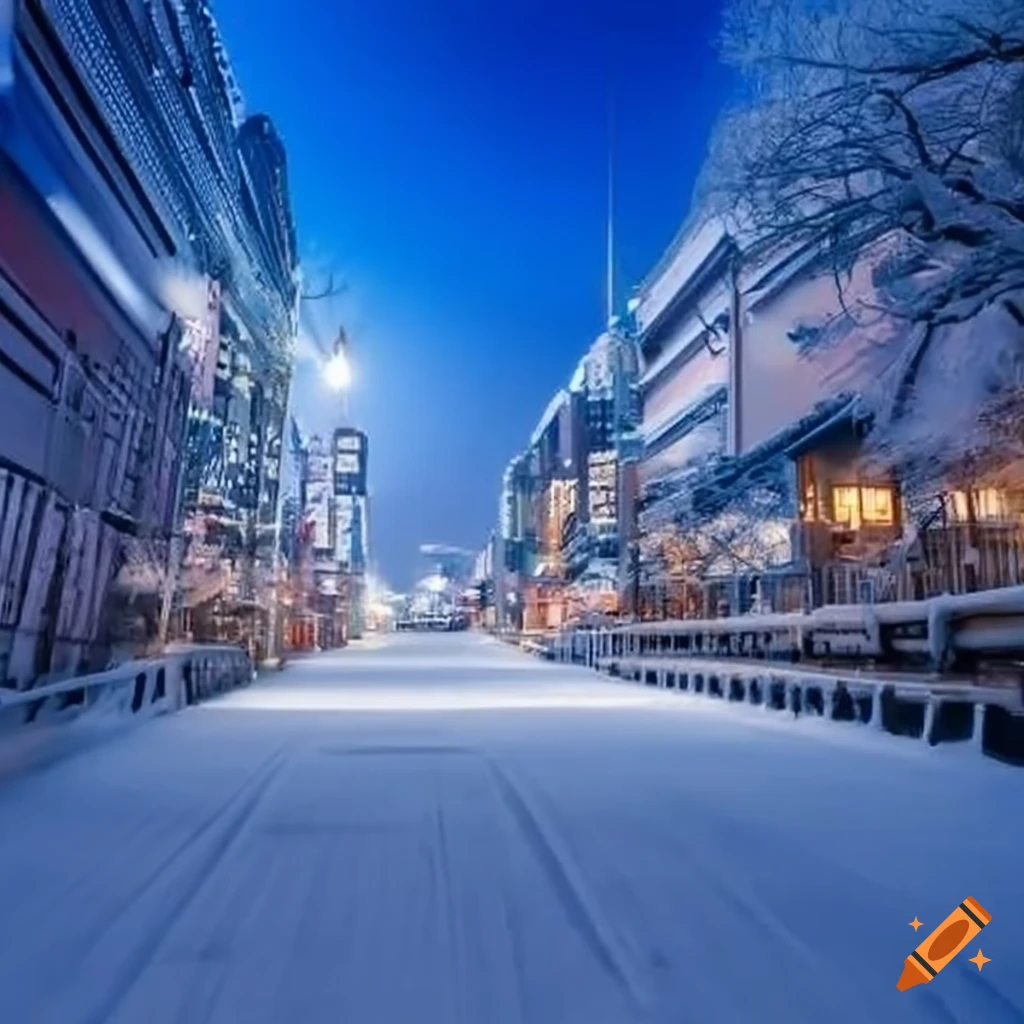 winter cityscape in Japan