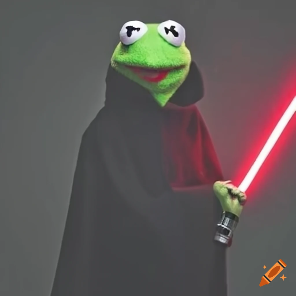 Kermit with a red lightsaber on Craiyon