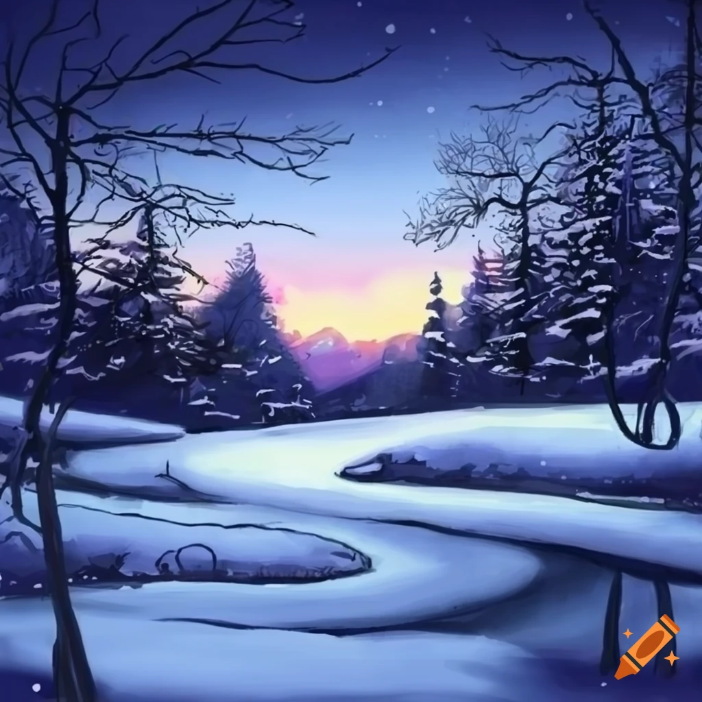 winter landscape drawing