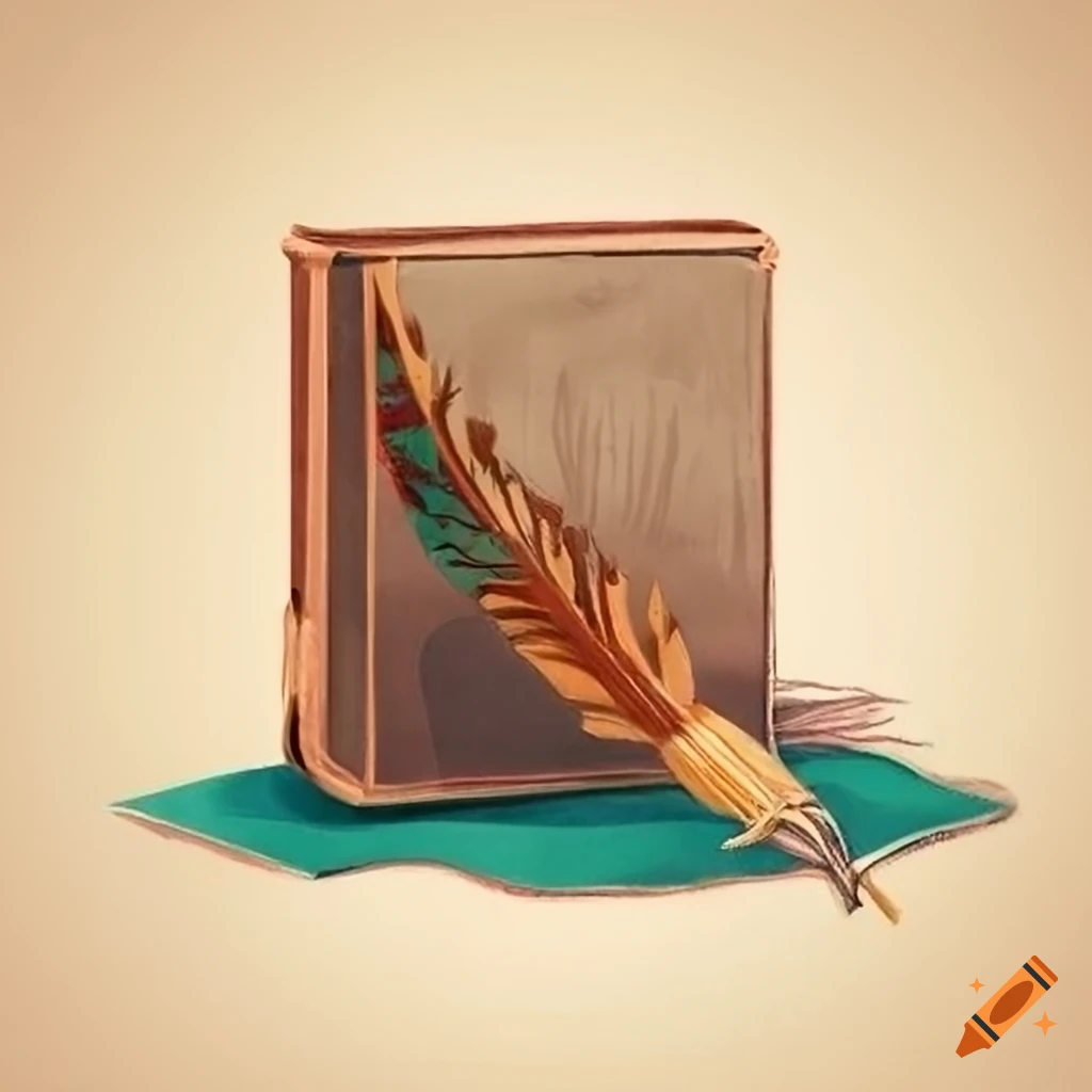 Old book and quill pen on solid background on Craiyon