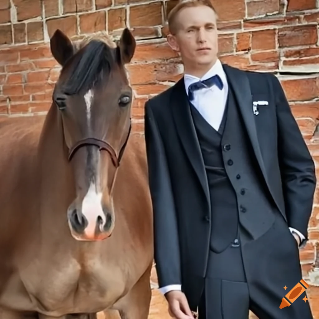 Elegant horse wearing a suit and tie on Craiyon