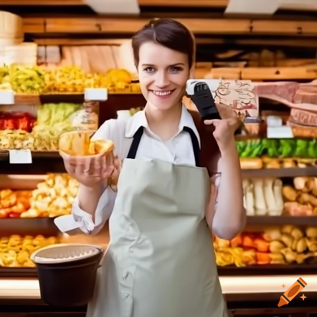 friendly cashier serving a customer with a smile