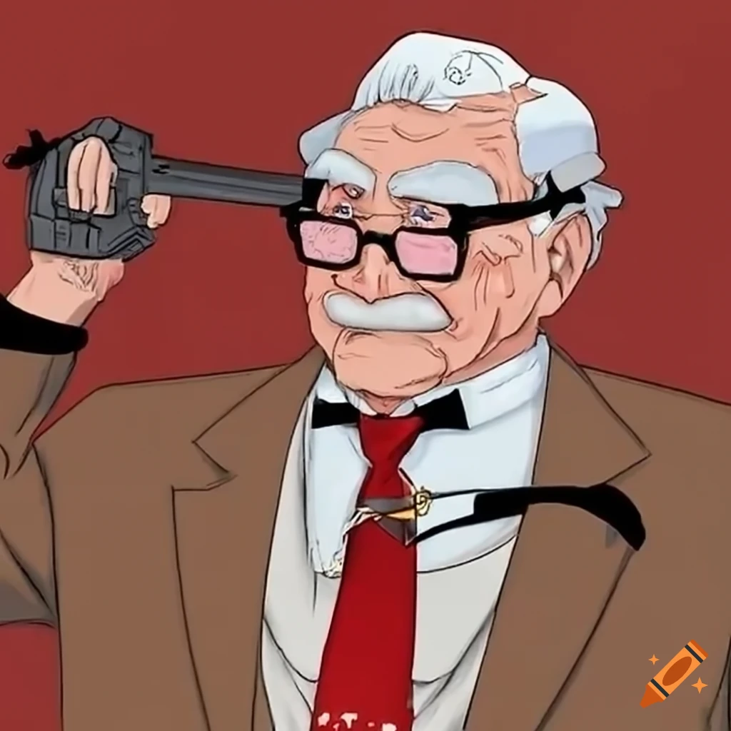 funny image of Colonel Sanders with a weapon