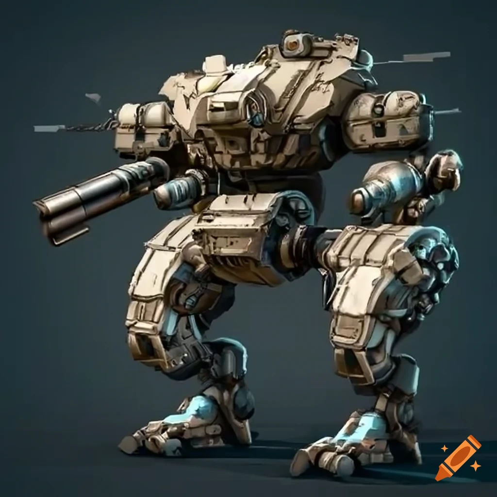 bipedal mech with missile launcher and tank rifles