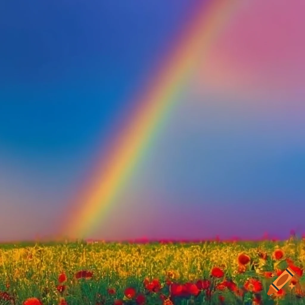 Colorful field of flowers with a rainbow on Craiyon