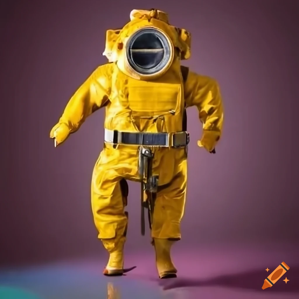 Vibrant lagoon with a vintage yellow diving suit